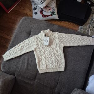 Kids Size 4-5 Aran Cream/White Cable Knit Sweater